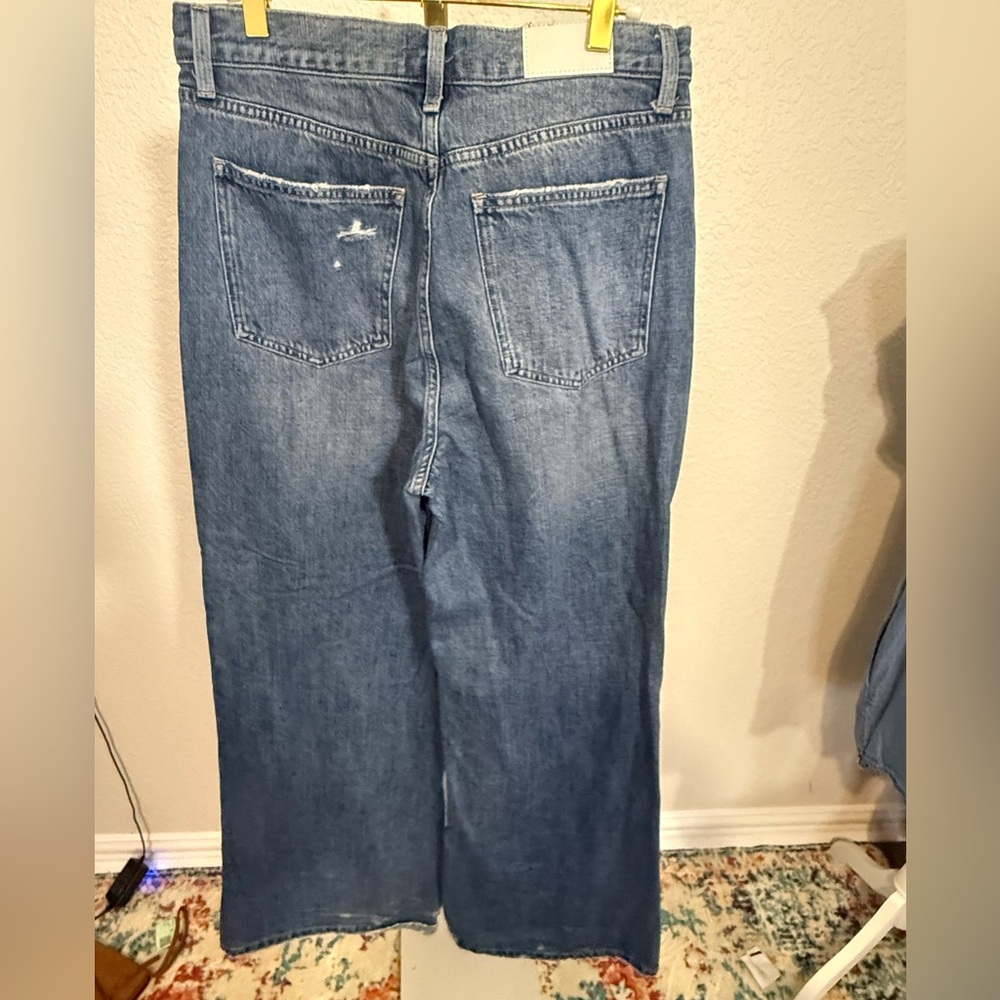 Pistola Wide Leg Denim Jeans in Medium Blue Distressed - Picture 3 of 9